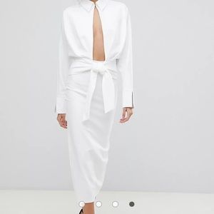 ASOS DESIGN long sleeve wrap shirt midi dress. White:looks more beige than white